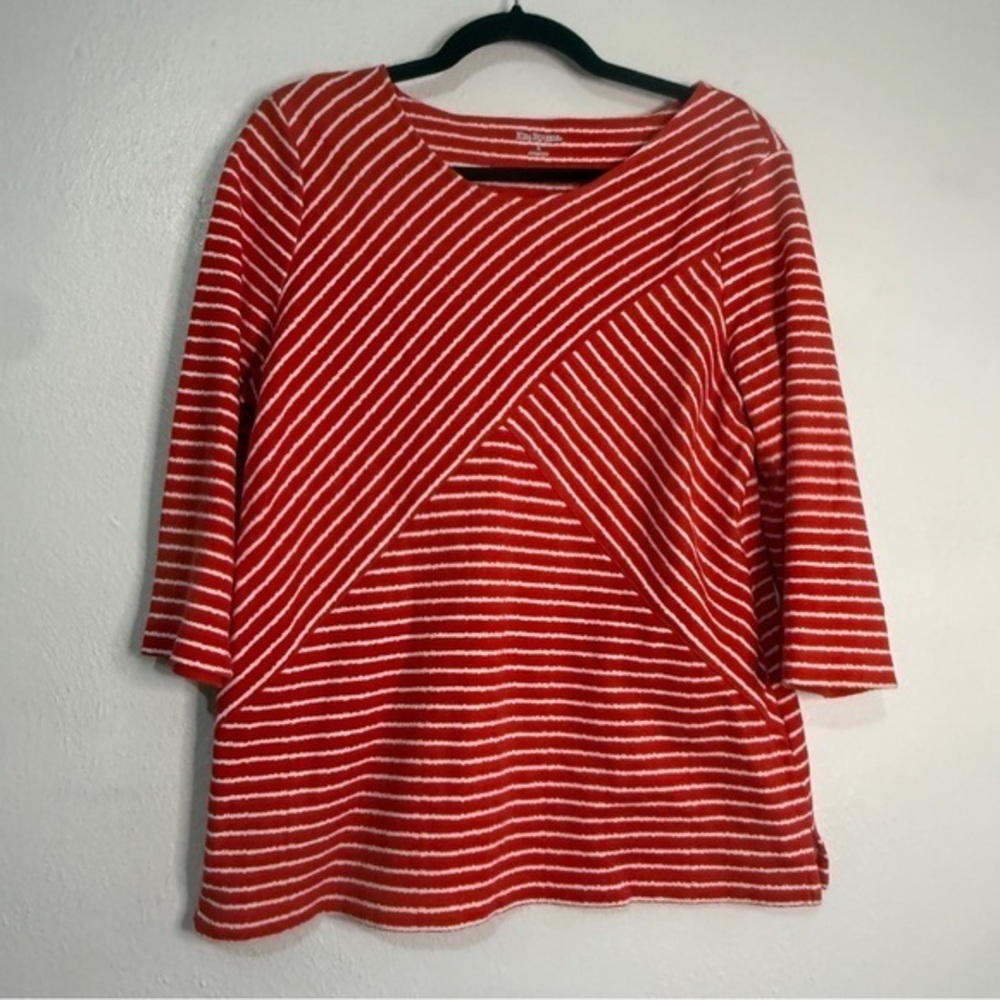 Kim Rogers Striped All-Cotton Red & White Striped Women's Casual Top. Sz L.